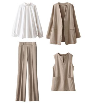 BELLUNA（ベルーナ）の「【４点セット】＜５つのラクが嬉しい！＞洗える！ストレッチ素材４点セットスーツ（その他スーツ）」｜グレージュ