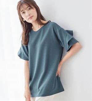alotta（アロッタ）の「【４つの機能付】ひんやりフリル袖Ｔシャツチュニック（チュニック）」｜スモーキーブルー