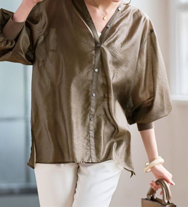 RANAN（ラナン）の「ディープVネックシアーシャツ（シャツ）」｜詳細画像