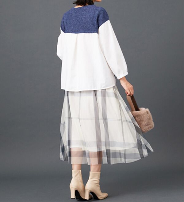 BELLUNA（ベルーナ）の「ラメ入り起毛素材シャツ切替プルオーバー（カットソー）」｜詳細画像