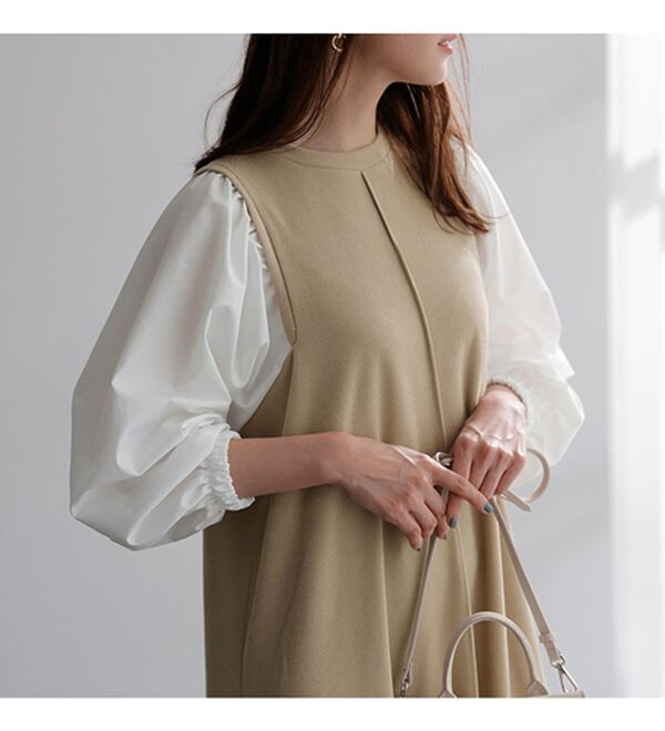 GeeRA（ジーラ）の「袖異素材カットソーワンピース（カットソーワンピース）」｜詳細画像