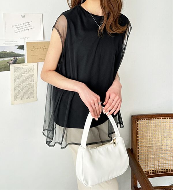 GeeRA（ジーラ）の「チュールカバーフレンチスリーブカットソー（カットソー）」｜詳細画像