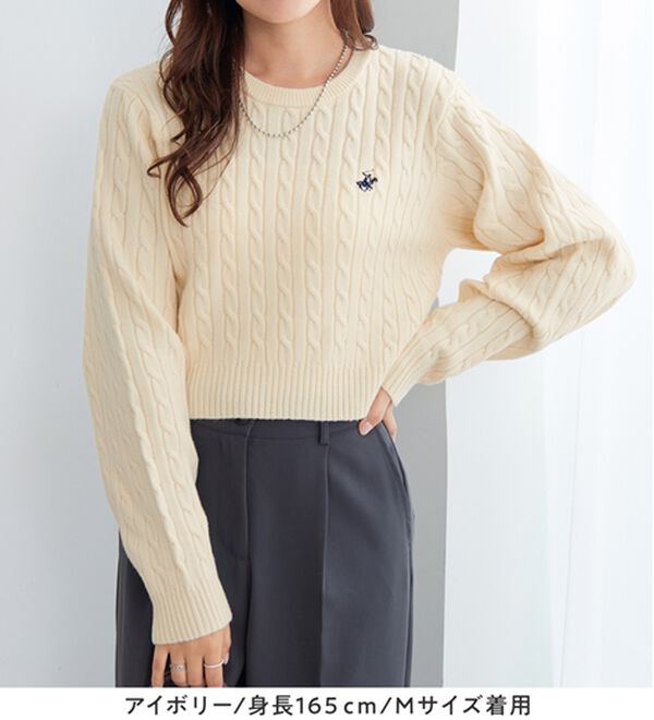 Viola e Viola（ヴィオラ エ ヴィオラ）の「【ビバリーヒルズポロクラブ】ケーブル柄ショートニット（ニット・セーター）」｜詳細画像