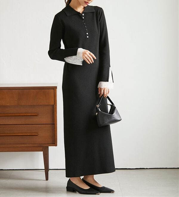 RANAN（ラナン）の「レースカフスヘンリーリブニットワンピ（その他ワンピース）」｜詳細画像