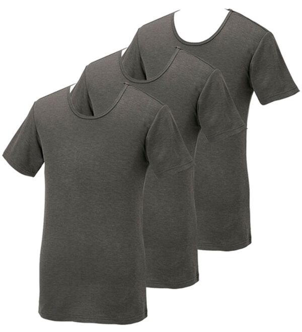 「【３枚組】温もり工房）　肌側綿１００％しっとり暖かインナー（メンズ肌着・インナーウェア）」｜チャコール3枚組 半袖丸首