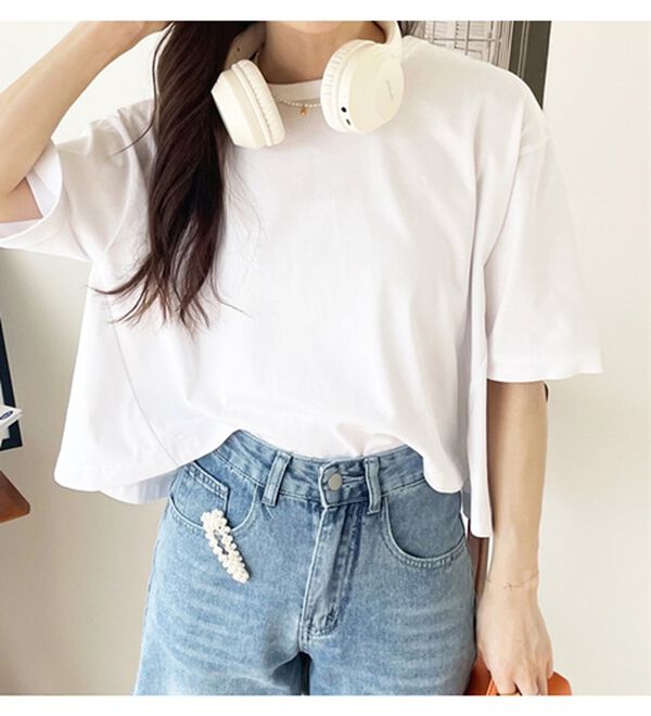 GeeRA（ジーラ）の「綿混素材クロップドＴシャツ（Tシャツ）」｜詳細画像