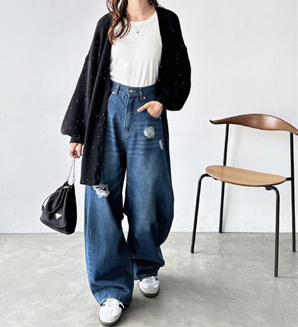 GeeRA（ジーラ）の「ダメージカーブデニムパンツ（フルレングスパンツ）」｜詳細画像