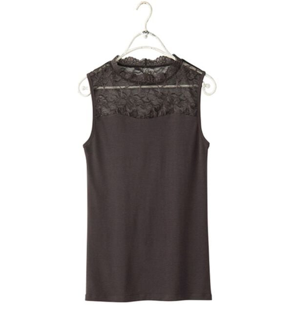 YU'NOW（ユナウ）の「【吸湿発熱】【抗菌防臭】ハイネックレースノースリーブインナー（肌着・インナーウェア）」｜チャコールグレー