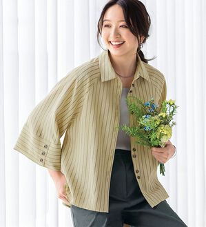 BELLUNA（ベルーナ）の「すっきり見えて体型隠しストライプワイドシャツ（シャツ）」｜詳細画像