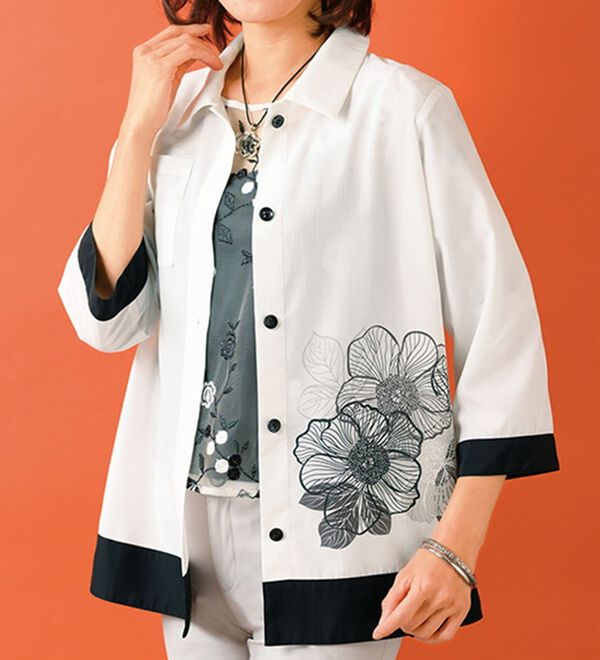 ルフラン（ルフラン）の「モノトーン花柄プリントブラウスジャケット（シャツ）」｜詳細画像