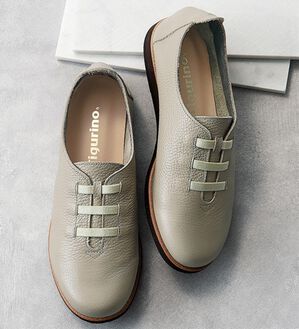 ルフラン（ルフラン）の「日本製　やわらかレザーのサテンゴムレースシューズ（フラットシューズ）」｜詳細画像