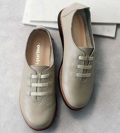 ルフラン（ルフラン）の「日本製　やわらかレザーのサテンゴムレースシューズ（フラットシューズ）」