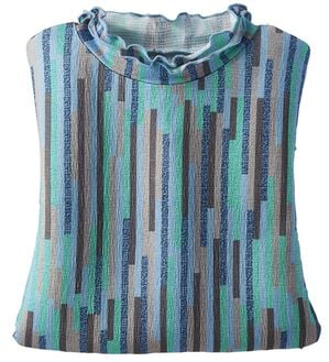 BELLUNA（ベルーナ）の「楊柳素材プリントハイネックプルオーバー（カットソー）」｜ストライプ柄(ブルー)