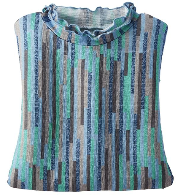 BELLUNA（ベルーナ）の「楊柳素材プリントハイネックプルオーバー（カットソー）」｜ストライプ柄(ブルー)