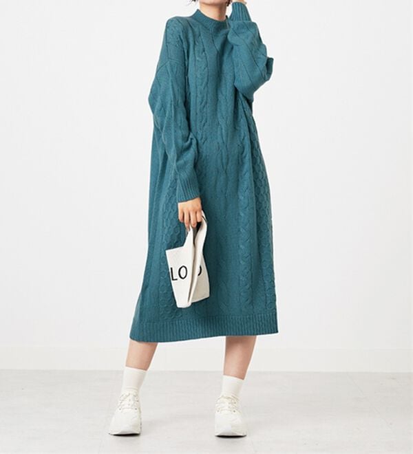 BELLUNA（ベルーナ）の「ケーブル柄ロング丈ニットワンピース（ニットワンピース）」｜詳細画像