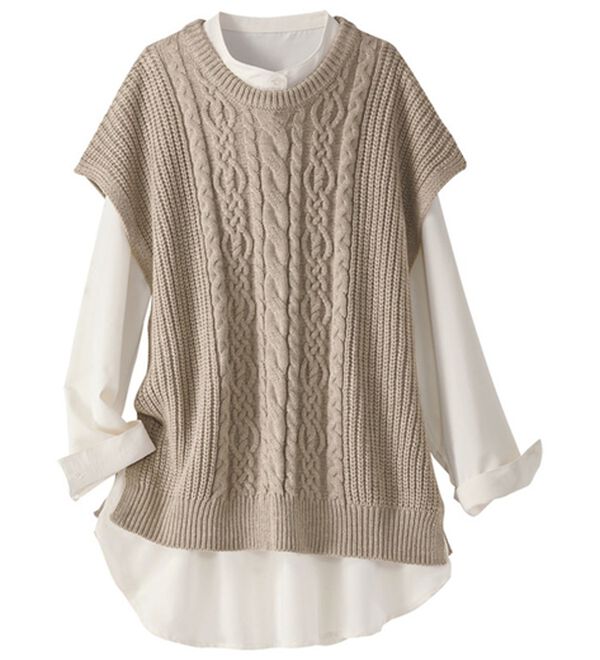 BELLUNA（ベルーナ）の「編地変化ニットベストアンサンブル（ベスト）」｜杢ベージュ