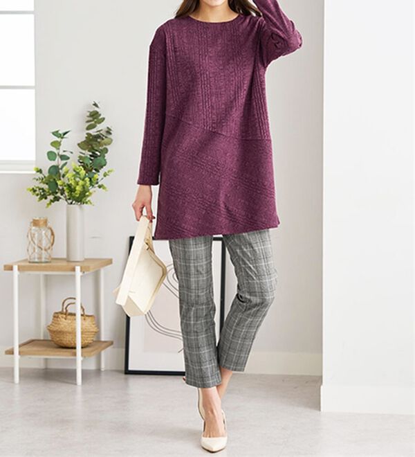 BELLUNA（ベルーナ）の「杢調ランダムテレコ切替チュニック（チュニック）」｜詳細画像