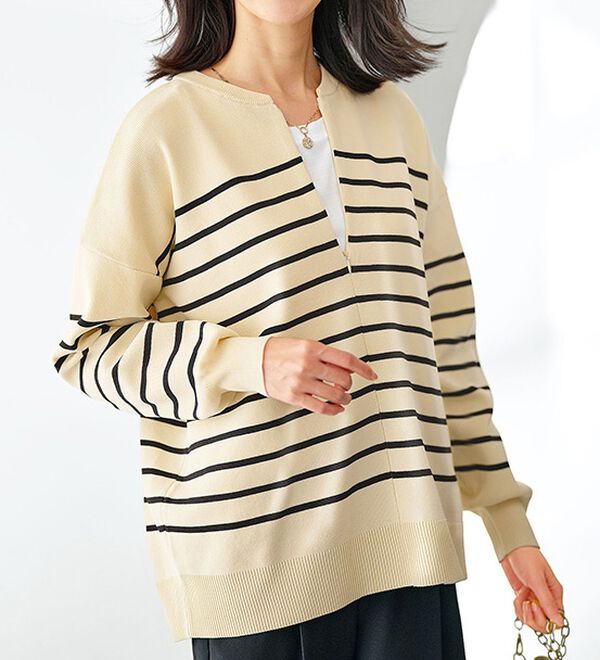 BELLUNA（ベルーナ）の「ハーフジップスポンディッシュニットプルオーバー（ニット・セーター）」｜詳細画像