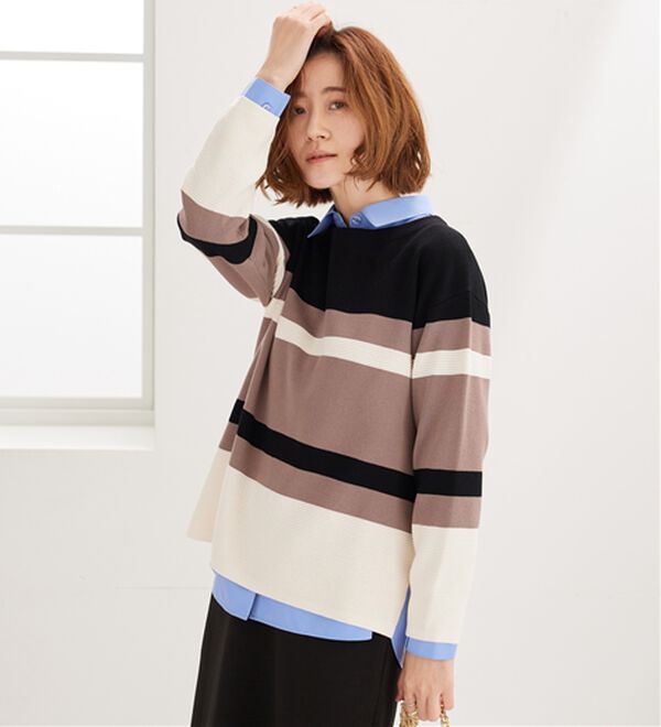 BELLUNA（ベルーナ）の「【暮らし快適ニット】ミラノリブ配色ボーダーニットプルオーバー（ニット・セーター）」｜詳細画像