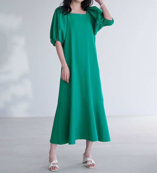 RANAN（ラナン）の「ひんやり！スクエアネックボリューム袖ワンピース（その他ワンピース）」｜詳細画像