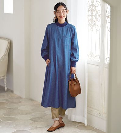 BELLUNA（ベルーナ）の「デニム素材リブ使いゆったりワンピース（その他ワンピース）」