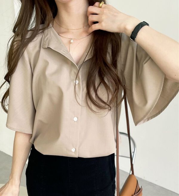 GeeRA（ジーラ）の「フレアー袖バンドカラーブラウス（ブラウス）」｜詳細画像