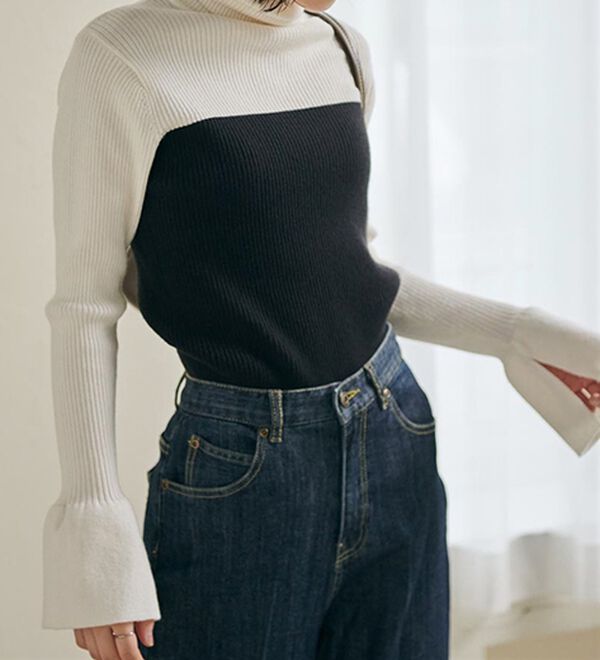 RANAN（ラナン）の「＜ムースタッチ＞洗える！バイカラータートルリブニット（ニット・セーター）」｜詳細画像