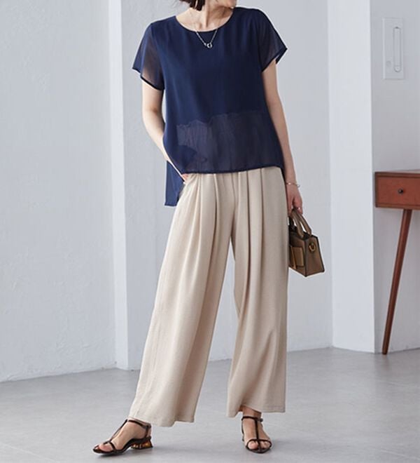 RANAN（ラナン）の「ひんやり！異素材使い重ねチュニック・プルオーバー（カットソー）」｜詳細画像