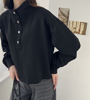 GeeRA（ジーラ）の「ダンボールハーフスナップショートプルオーバー（カットソー）」｜ブラック