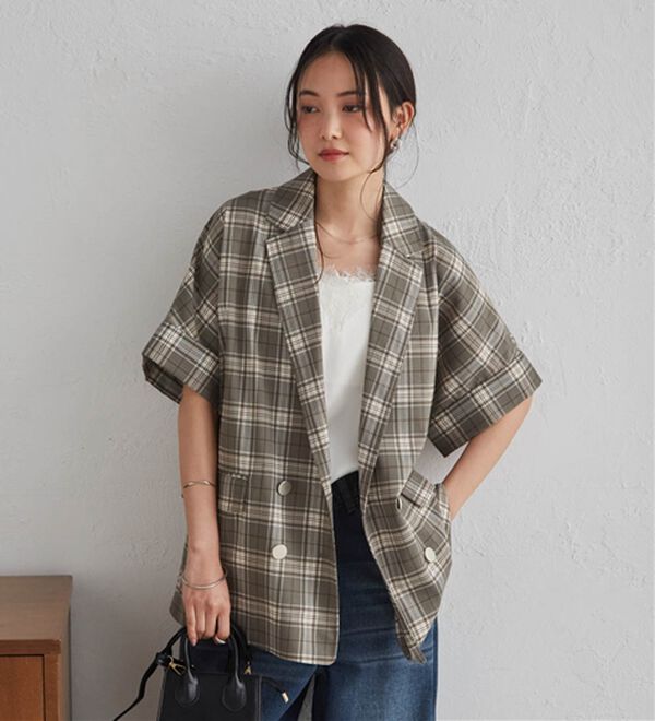 RANAN（ラナン）の「【新色追加】麻調ダブルボタンハーフスリーブジャケット（テーラードジャケット）」｜詳細画像