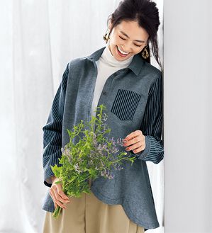 BELLUNA（ベルーナ）の「ナチュラルクールなデニム調切替ジャケット（シャツ）」｜詳細画像