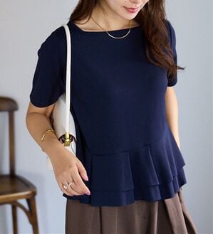 alotta（アロッタ）の「スクエアネックティアードトップス（カットソー）」｜ネイビー