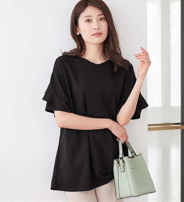 alotta（アロッタ）の「【４つの機能付】ひんやりフリル袖Ｔシャツチュニック（チュニック）」｜詳細画像