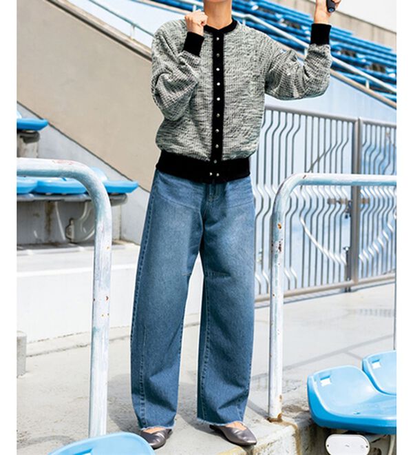 BELLUNA（ベルーナ）の「【UNDOVE】綿１００％フリンジ使いカーブデニムパンツ（ワイドパンツ・ガウチョ）」｜詳細画像