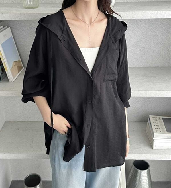 GeeRA（ジーラ）の「羽織にも◎フード付きオーバーサイズシャツ（シャツ）」｜詳細画像