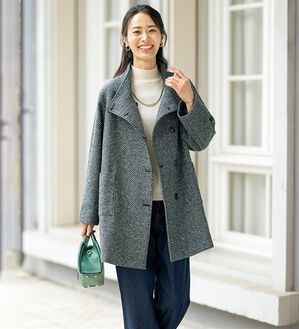 ルフラン（ルフラン）の「ウール調ヘリンボーン柄コート（ロングコート）」｜モノトーン系