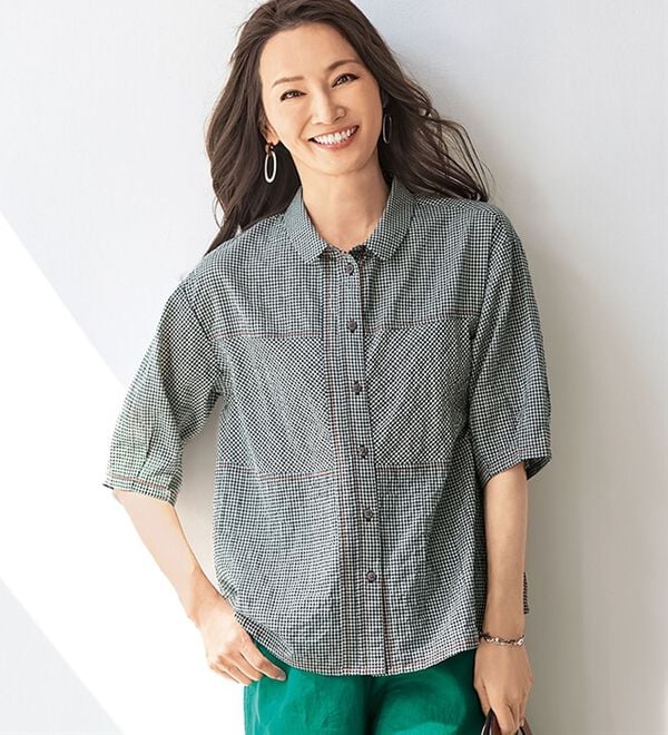 BELLUNA（ベルーナ）の「夏に嬉しいさらっと切替シャツブラウス（シャツ）」｜詳細画像