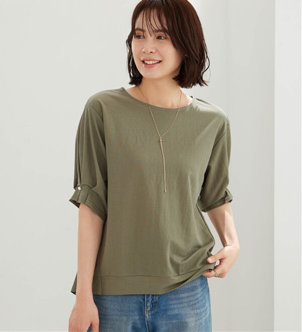 BELLUNA（ベルーナ）の「【接触冷感】涼感素材袖パールデザインプルオーバー（カットソー）」｜詳細画像