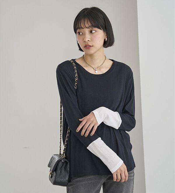 BELLUNA（ベルーナ）の「綿１００％配色シアープルオーバー（カットソー）」｜詳細画像