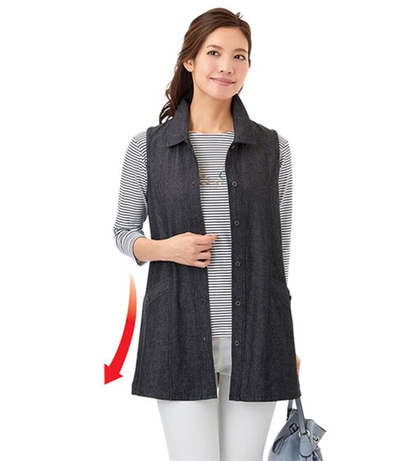 「すっきり見えるデニムロングベスト（ベスト）」｜詳細画像