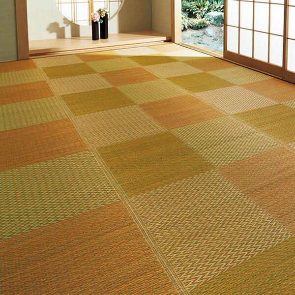 「格子柄い草上敷「ピーア」（い草ラグ）」｜ブラウン裏貼あり