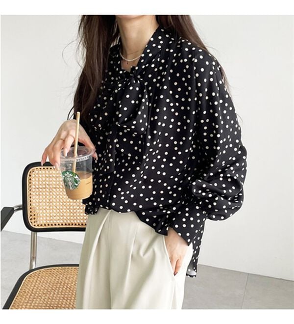 GeeRA（ジーラ）の「前後２ｗａｙボウタイブラウス（ブラウス）」｜ブラック系ドット