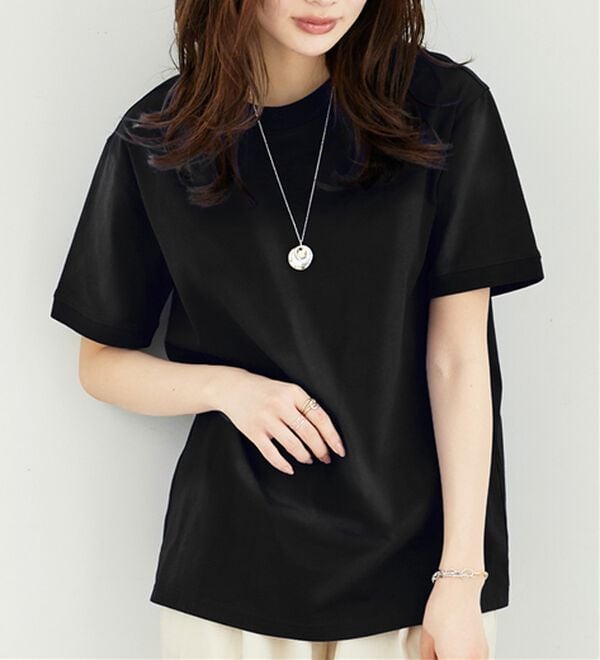 BELLUNA（ベルーナ）の「ヒンヤリ！綿１００％大人顔サマ見えＴシャツ（Tシャツ）」｜黒