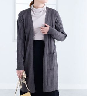 BELLUNA（ベルーナ）の「リブデザインロングカーディガン（ニットカーディガン）」｜チャコール