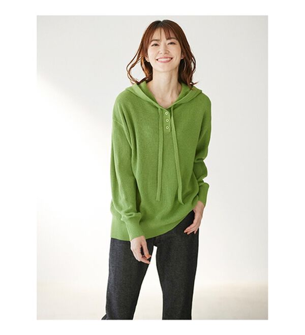 BELLUNA（ベルーナ）の「ゆるっと大人カジュアルあぜ編ニットフーディー（ニット・セーター）」｜詳細画像