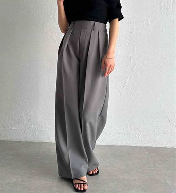 RANAN（ラナン）の「【選べる股下】きれい見え２タックワイドスラックス（ワイドパンツ・ガウチョ）」｜詳細画像