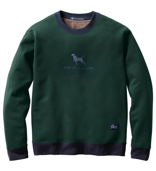 「＜ケン・コレクション＞刺しゅうデザインが魅力の裏ボアトレーナー（メンズトレーナー）」｜グリーン