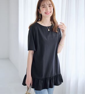 alotta（アロッタ）の「大人可愛い！裾フリルデザインチュニックＴシャツ（チュニック）」｜ネイビー