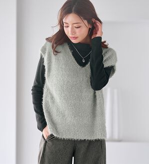 BELLUNA（ベルーナ）の「【リブプルオーバー付】シャギーニットベスト（ベスト）」｜詳細画像
