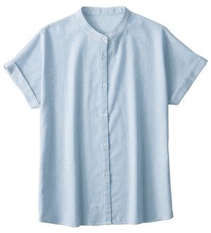 BELLUNA（ベルーナ）の「さらっと爽快！ポコポコサッカーブラウス（ブラウス）」｜ブルー系ストライプ